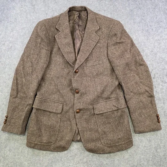 Vintage Chaps Ralph Lauren Blazer Mens 40? Brown Herringbone Wool Tweed Coat USA